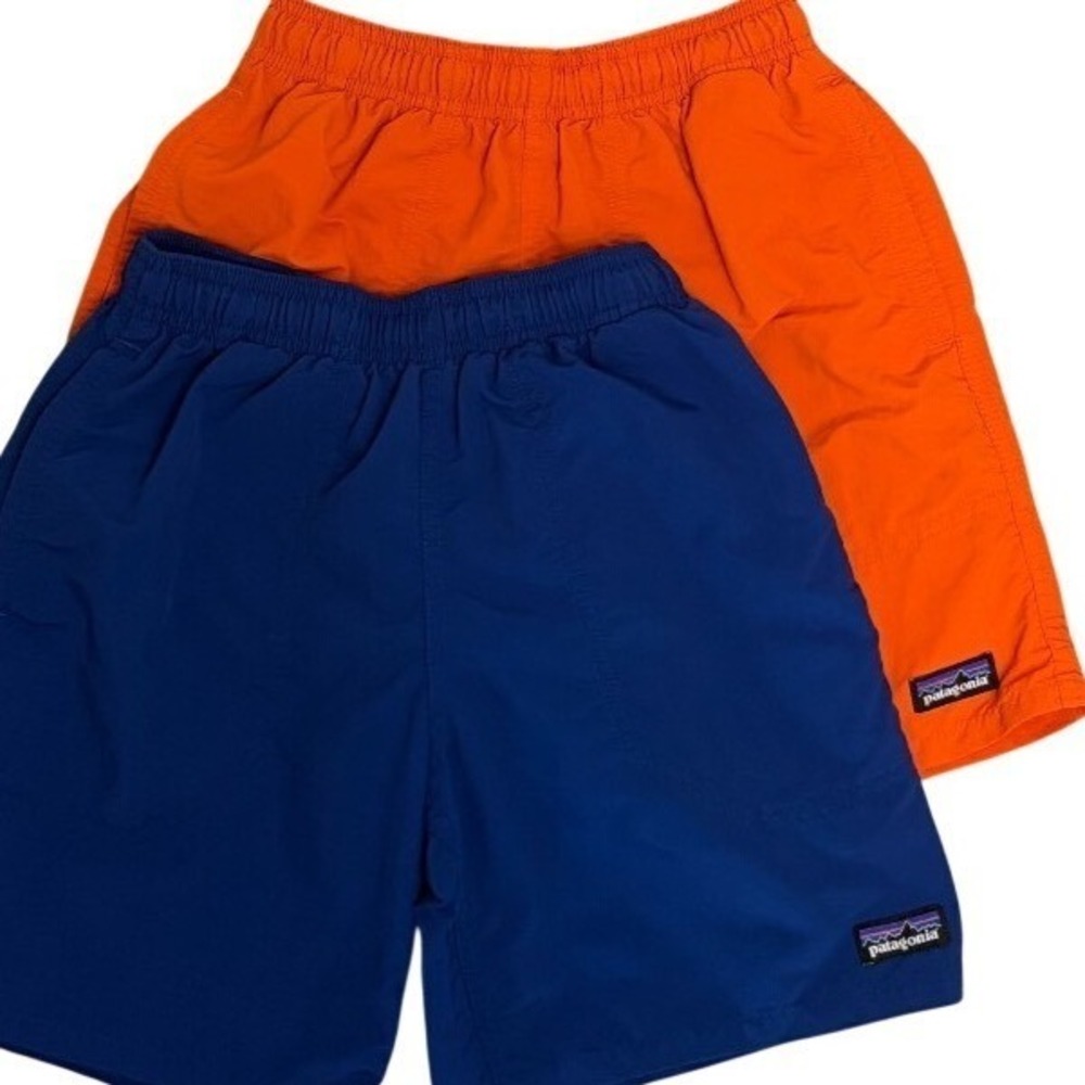 Patagonia Baggies Shorts Set of 2 Swim Trunks Boys Small Orange Blue Auburn